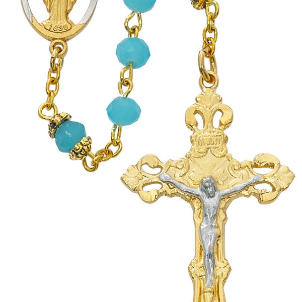 Blessed Mary Gold Plated Aqua Rosary