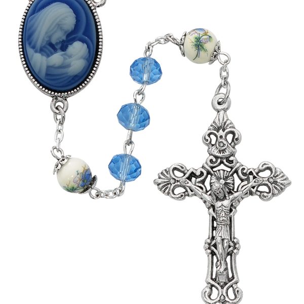 Blessed Mary and Baby Jesus Blue Crystal Rosary