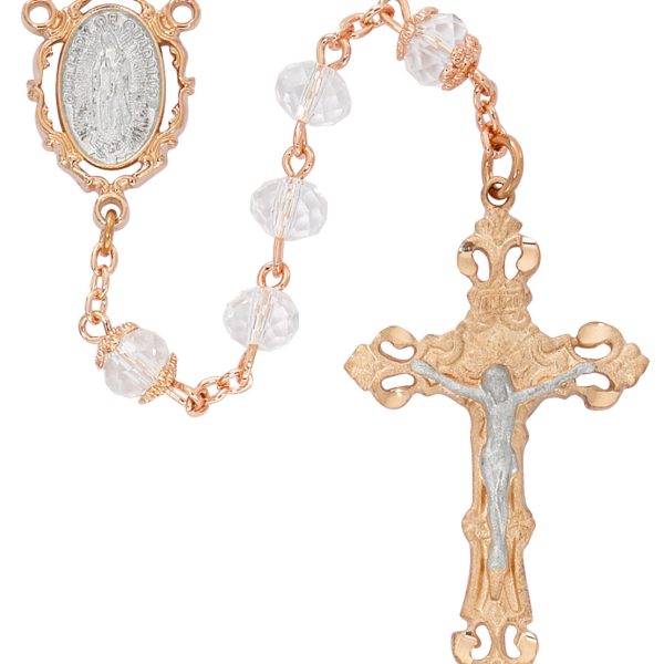 Our Lady of Guadalupe Rose Gold Plated Crystal Rosary