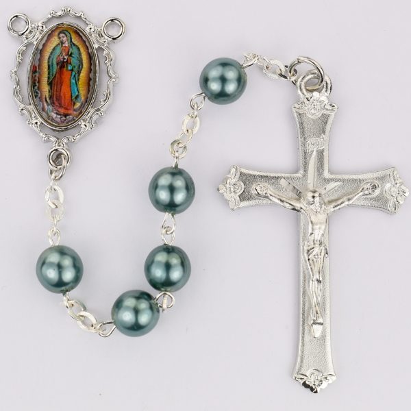 Our Lady of Guadalupe Teal Peal Glass Rosary