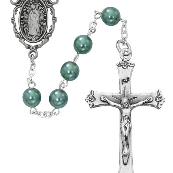 Our Lady of Guadalupe Teal Peal Glass Rosary