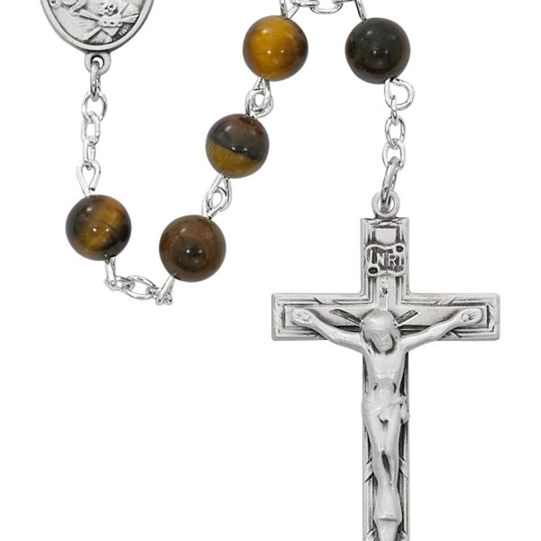 Sacred Heart of Jesus Tiger Eye and Sterling Silver Rosary