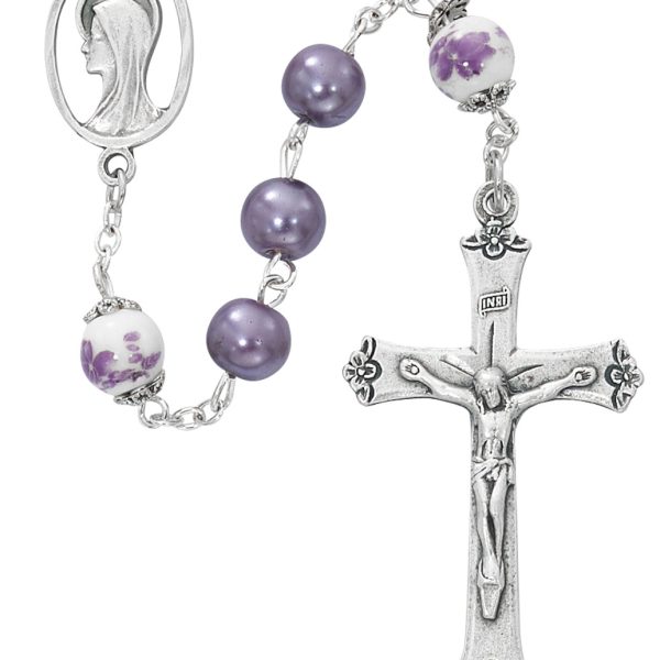 Blessed Virgin Mary Pearl Glass Rosary