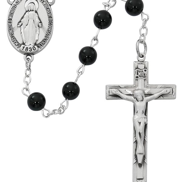 Blessed Mary Black Onyx and Sterling Silver Rosary