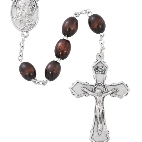 Sacred Heart of Jesus Brown Wood Rosary