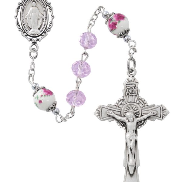 Blessed Mary Pink Crystal and Sterling Silver Rosary