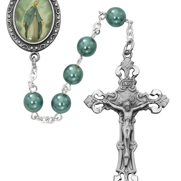 Our Lady of Grace Teal Glass Rosary