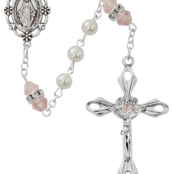 October Blessed Mary Pearl and Rondell Rose Glass Rosary