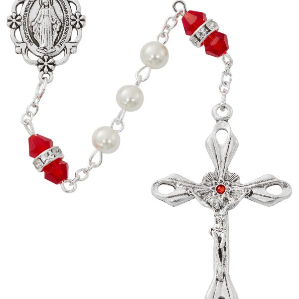 July Blessed Mary Ruby Pearl and Rondell Glass Rosary