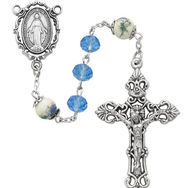 Blessed Mary Blue Crystal and Ceramic Rosary