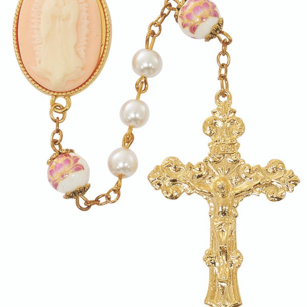 Our Lady of Guadalupe Pearl and Ceramic Gold Plated Rosary