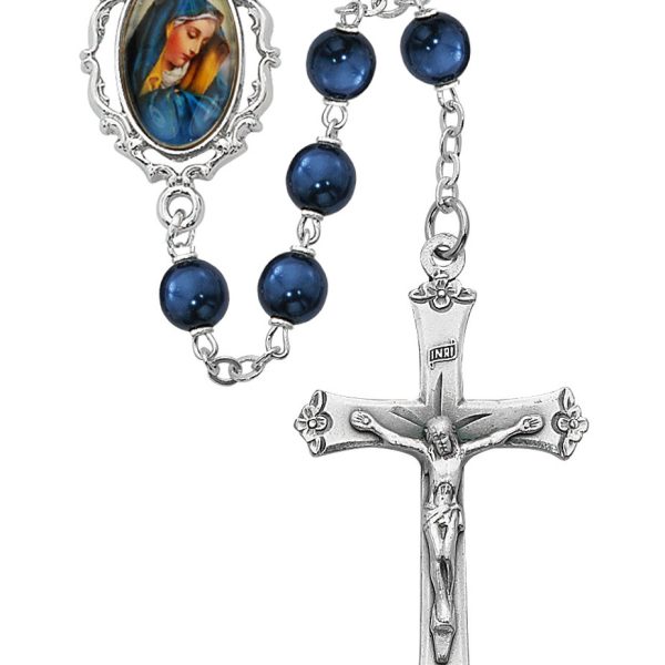 Our Lady of Sorrows Blue Glass Rosary