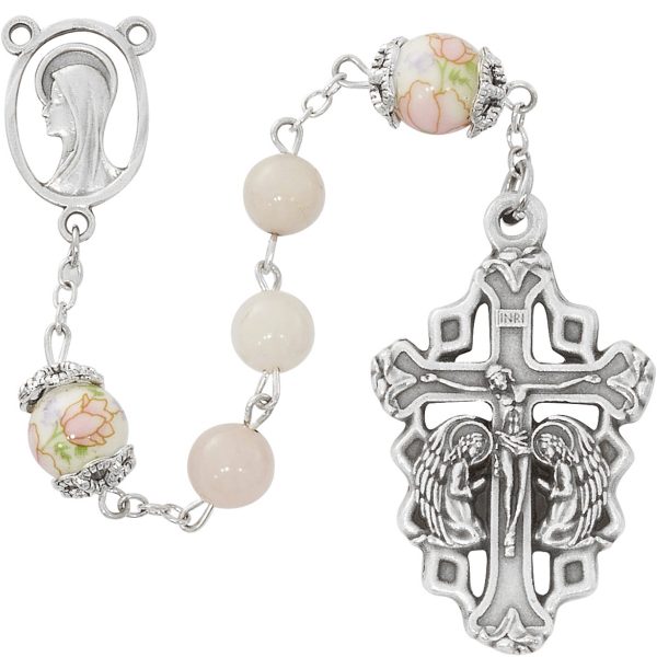 Blessed Virgin Mary Quartz and Ceramic Adoration Rosary