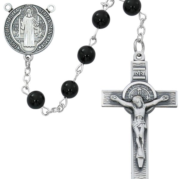 Saint Benedict Black Onyx and Sterling Silver Rosary