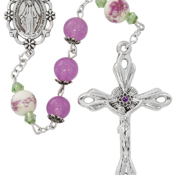 Blessed Mary Purple Glass and Ceramic Rosary