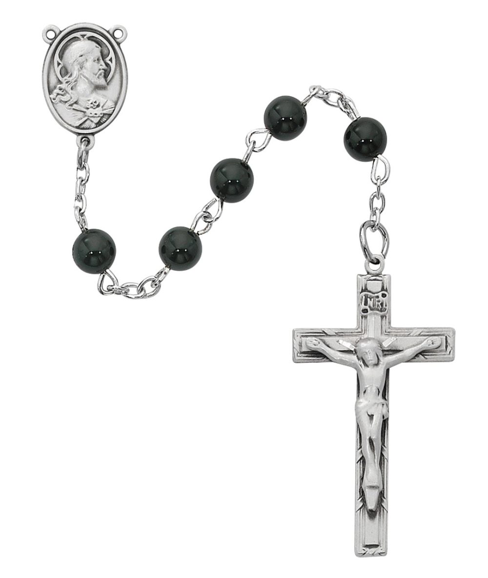 Sacred Heart of Jesus Black Onyx and Sterling Silver Rosary - The ...