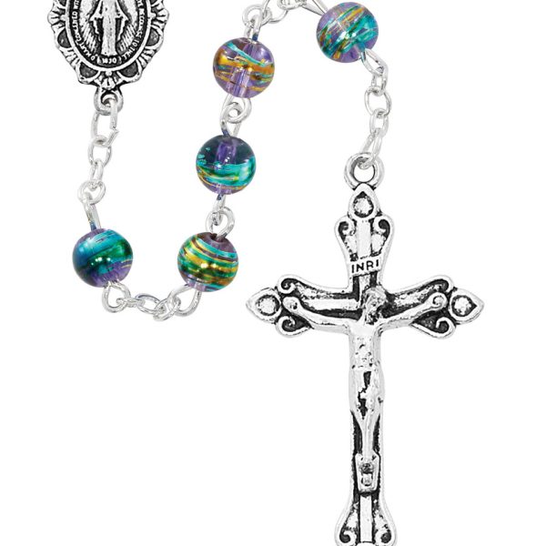 Blessed Mary Multi Color Purple Swirl Rosary