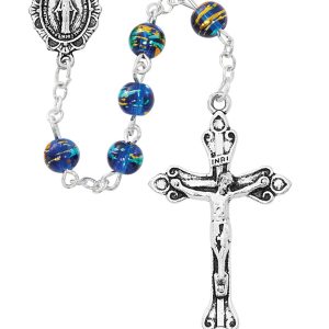Blessed Mary Multi Color Blue Swirl Rosary