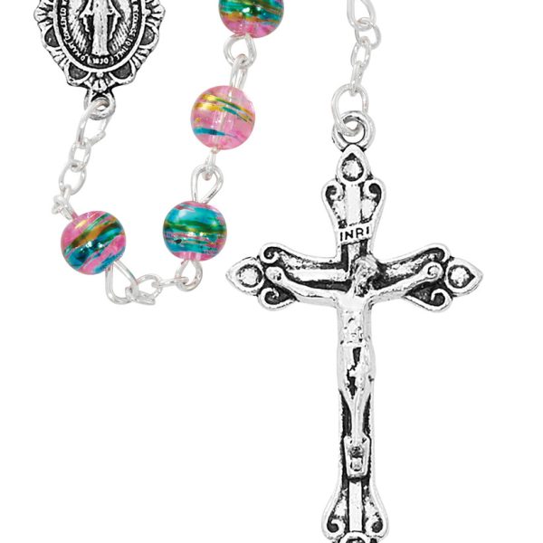 Blessed Mary Multi Color Pink Swirl Rosary