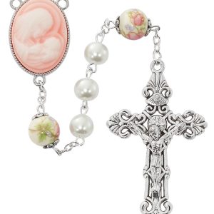 Blessed Mary White Pearl and Ceramic Rosary