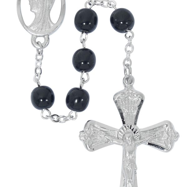 Blessed Virgin Mary Black Glass Rosary
