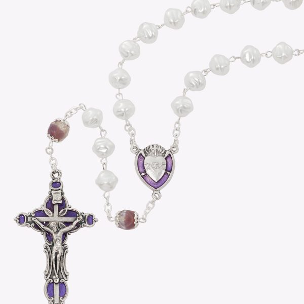Sacred Heart of Jesus Pearl and Amethyst Glass Rosary