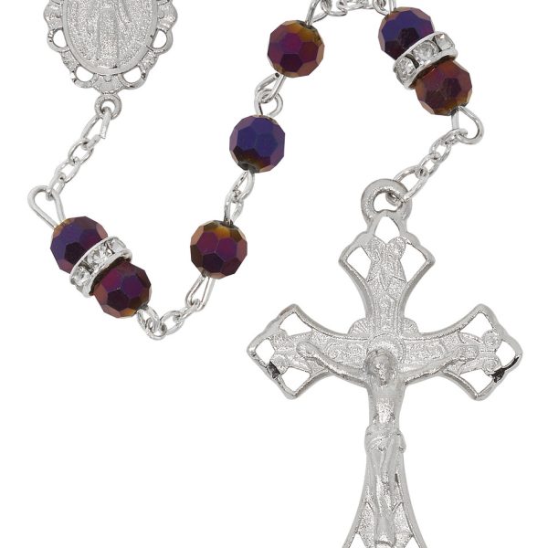 Blessed Mary Metallic Purple and Rondell Glass Rosary
