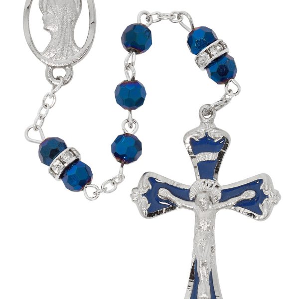 Blessed Virgin Mary Metallic Blue and Rondell Glass Rosary