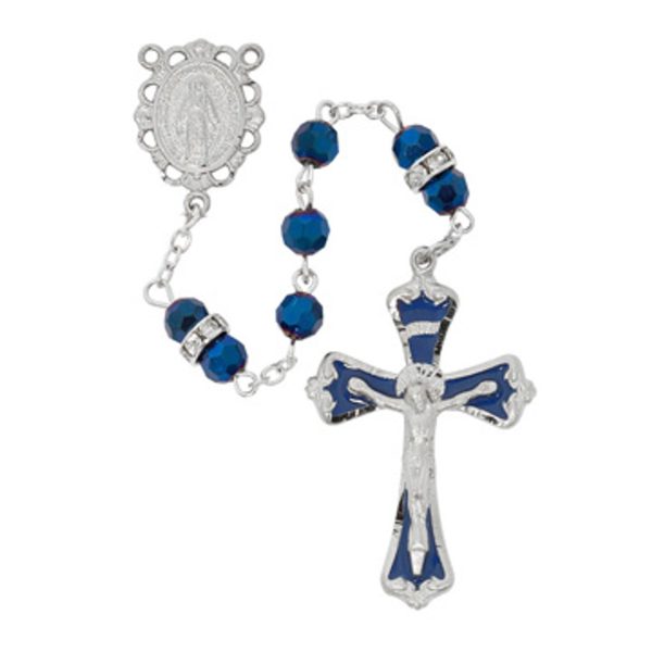 Blessed Mary Metallic Blue and Rondell Glass Rosary