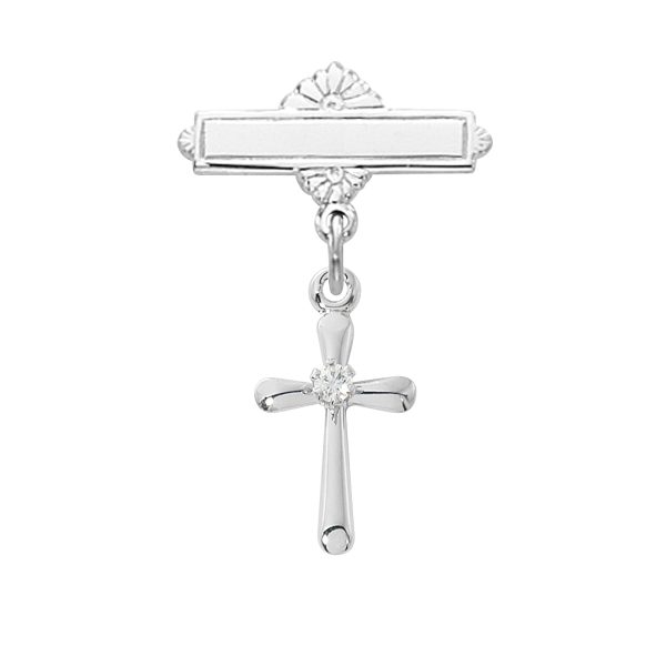 Sterling Silver Cross W Cz Stone Baby Pin/T