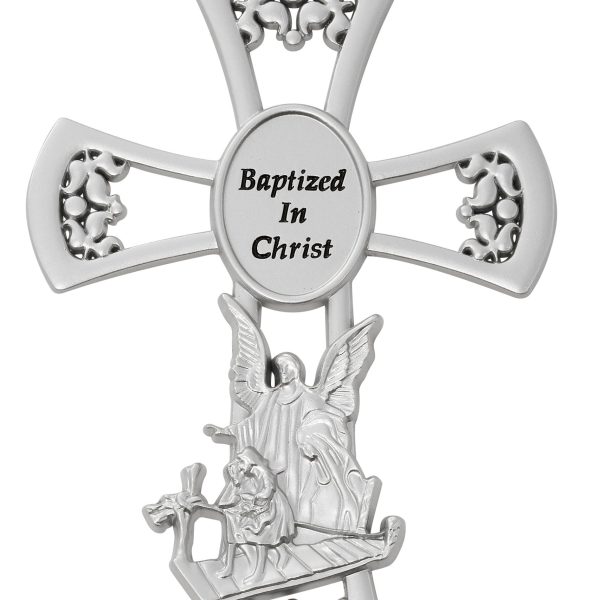 6 Inch Pewter Guardian Angel Cross