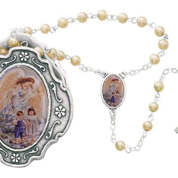 Guardian Angel Box and Pearl Like Rosary