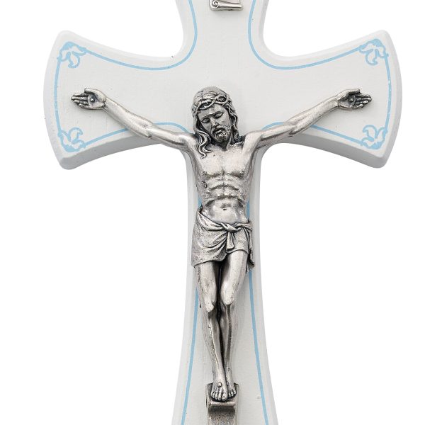 6" White and Blue Boys Wall Crucifix