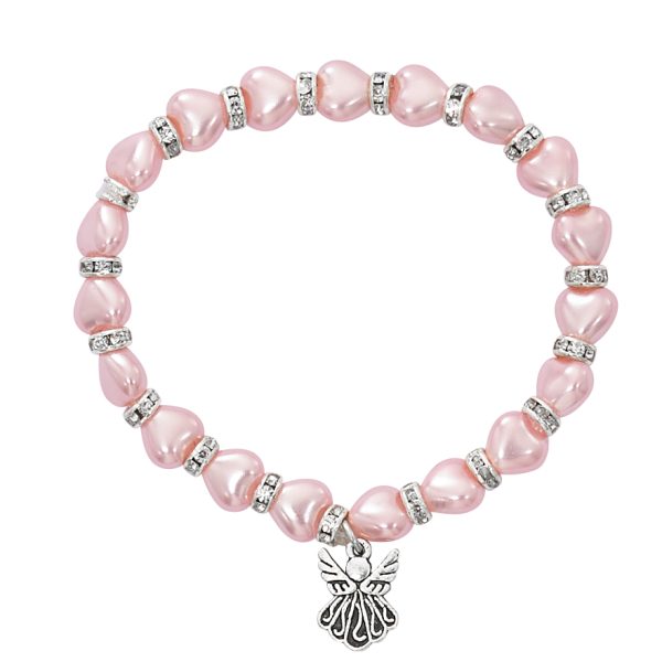 5.5" Pink Pearl Heart Baby Bracelet And Hang Bag