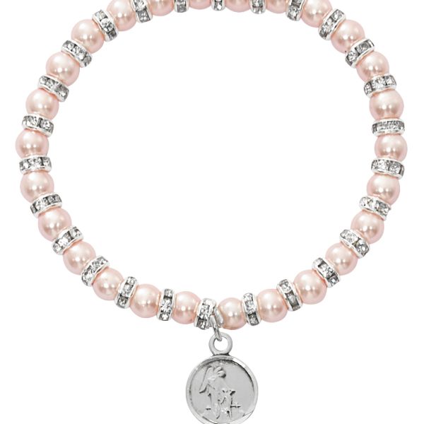 Pink Baby Stretch Bracelet And Pewter Angel