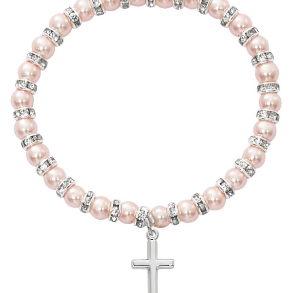 Pink Baby Stretch Bracelet And Sterling Cross