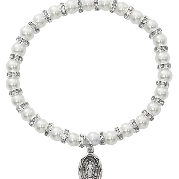 White Baby Stretch Bracelet And Pewter Medal