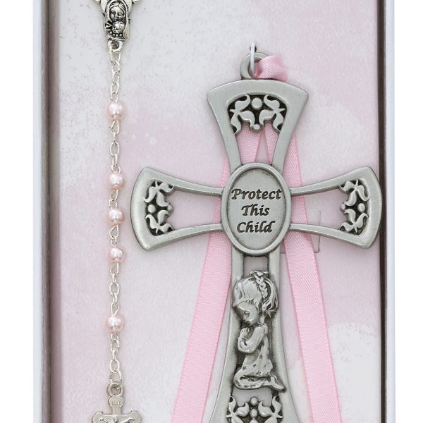 Baby Girl Crib Cross And Rosary Set