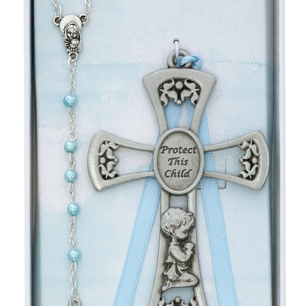 Baby Boy Crib Cross And Rosary Set