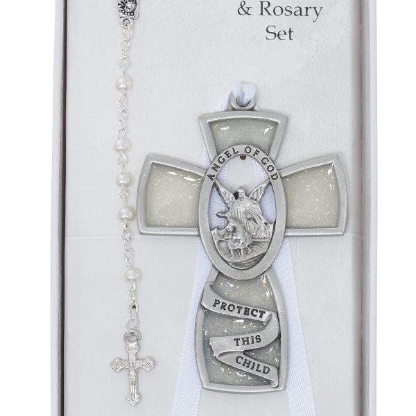 Guardian Angel Crib Cross And Rosary Set