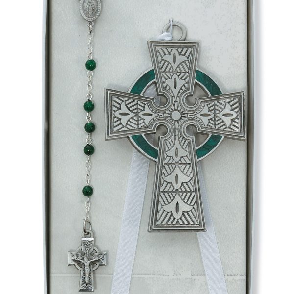 Celtic Crib Cross And Rosary Set