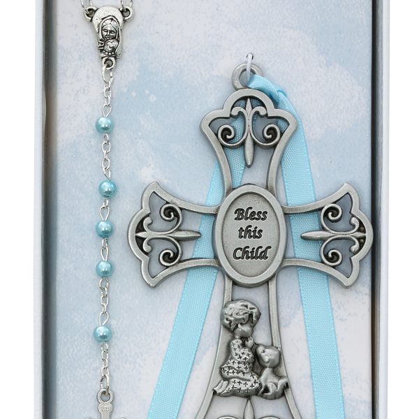 Baby Boy And Puppy Crib Cross And Rosary