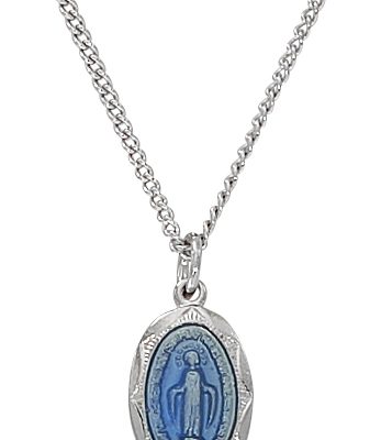 Sterling Miraculous Blue Enamel Baby Pendant On 13" Chain