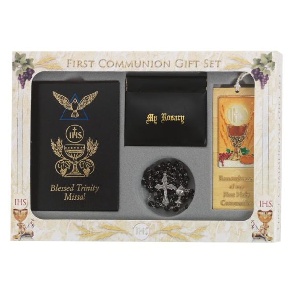 6pc Boys Black Blessed Trinity Missal Communion Gift Set - P65