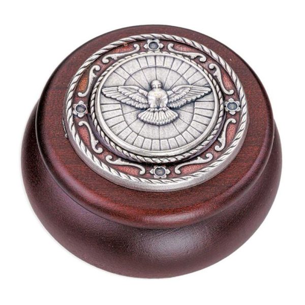 Holy Spirit Burgundy Wooden Confirmation Keepsake Box