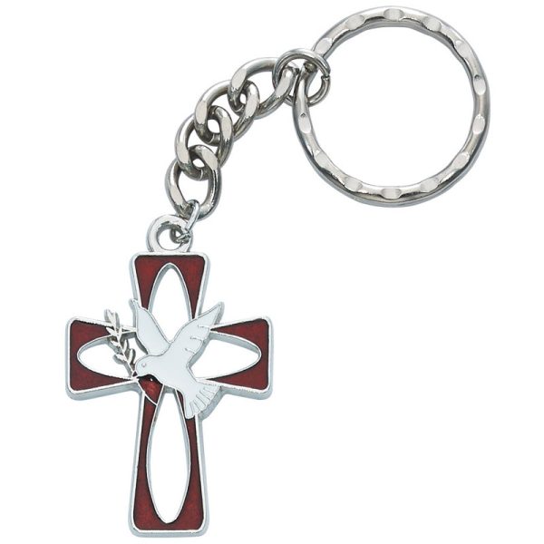 Rhodium Enameled Holy Spirit Keychain